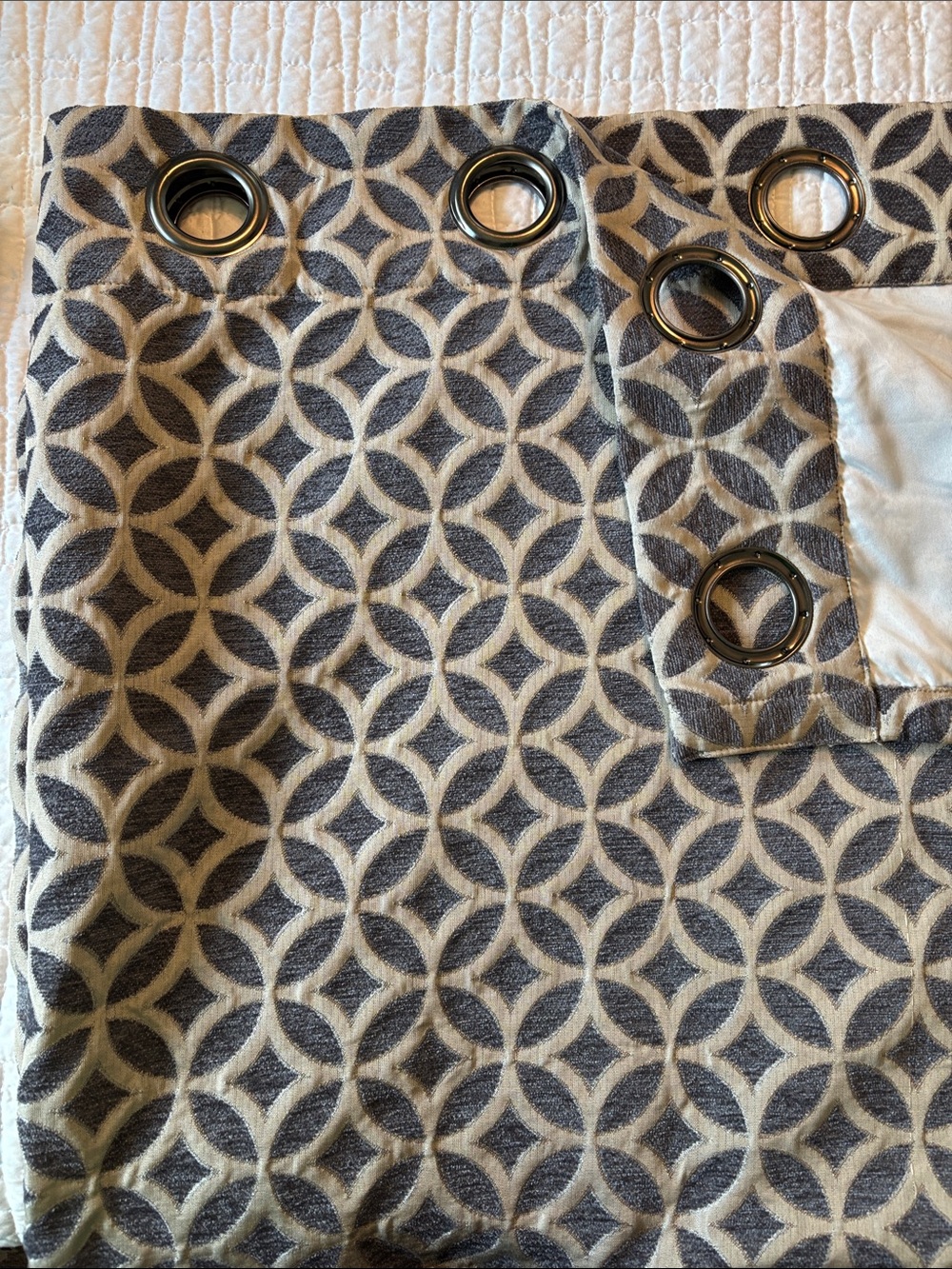 Pair of jcpenney Geometric Grommet Curtain Panels in Blue and Cream